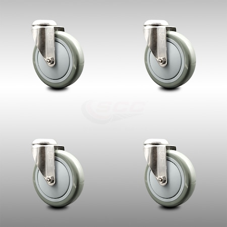 Service Caster 5 Inch 316SS Gray Polyurethane Wheel Swivel Bolt Hole Caster Set SCC-SS316BH20S514-PPUB-4